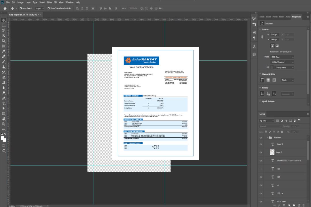 Modèle Word et PDF de relevé de compte d'entreprise de Bank Rakyat template